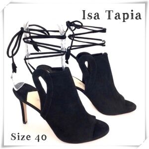 ISA Tapia Suede Ellen Perp toe Ankle Lace up High Heel Bootie In Black
